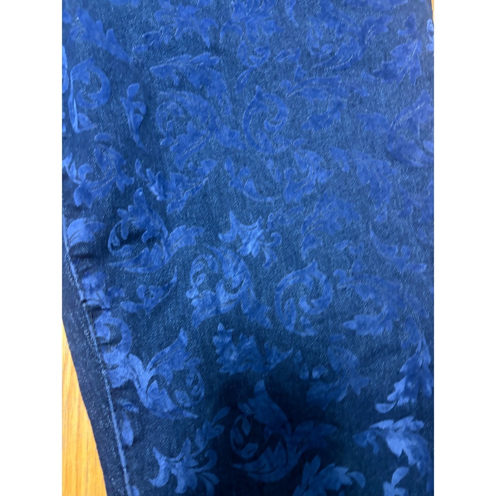 DG2 Diane Gilman Womens 16W Blue Damask Flocked Velvet Floral Straight Leg Jeans - Picture 2 of 4